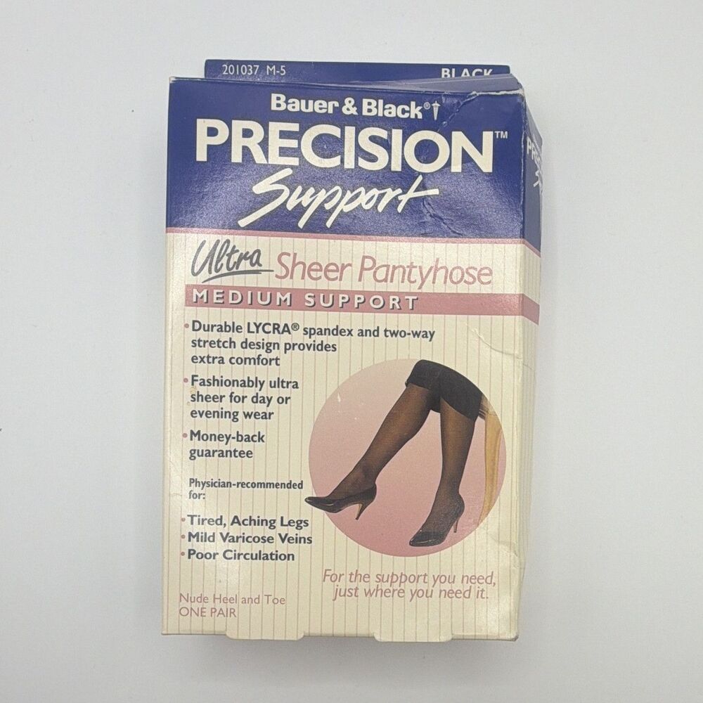 Bauer & Black Ultra Sheer Support Pantyhose Tall Black Sheer Toe 1 Pair Medium